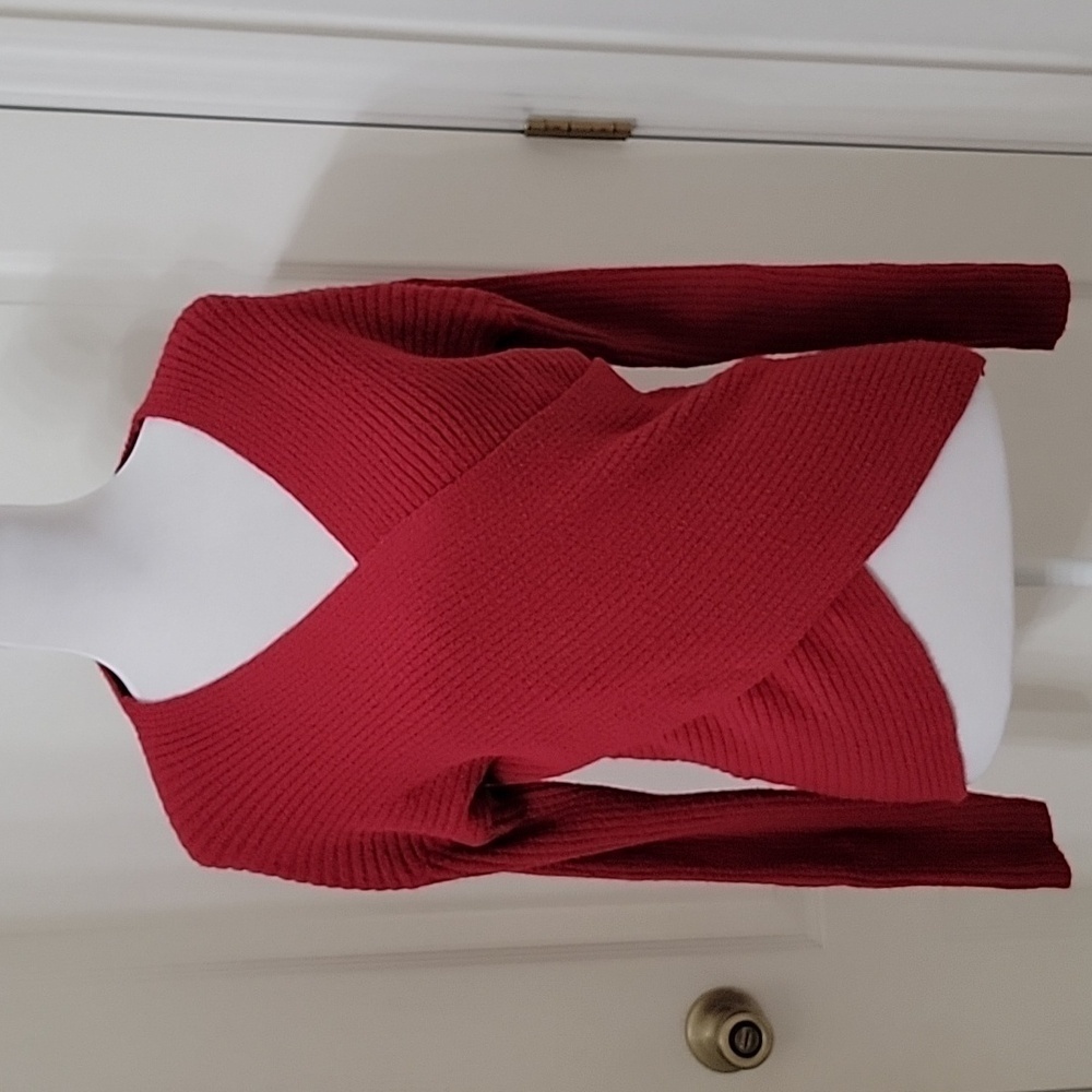 Express Size S Red Ribbed Wrap Front Sweater, Gently Used Condition - Picture 2 of 11